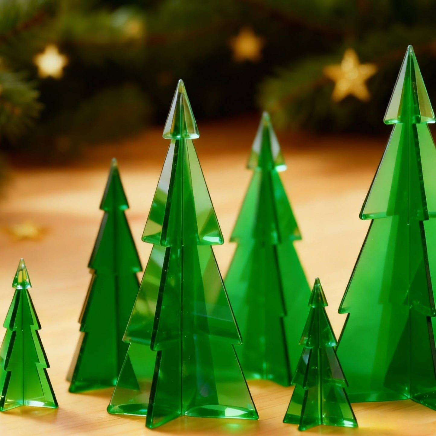 DoubleFill 6 Pcs Christmas in July Acrylic Tree Centerpieces, 4" to 10" 3D Mini Xmas Tree Tabletop Decoration Christmas in July Decorations for Office Home Modern Party Winter Decor(Green)