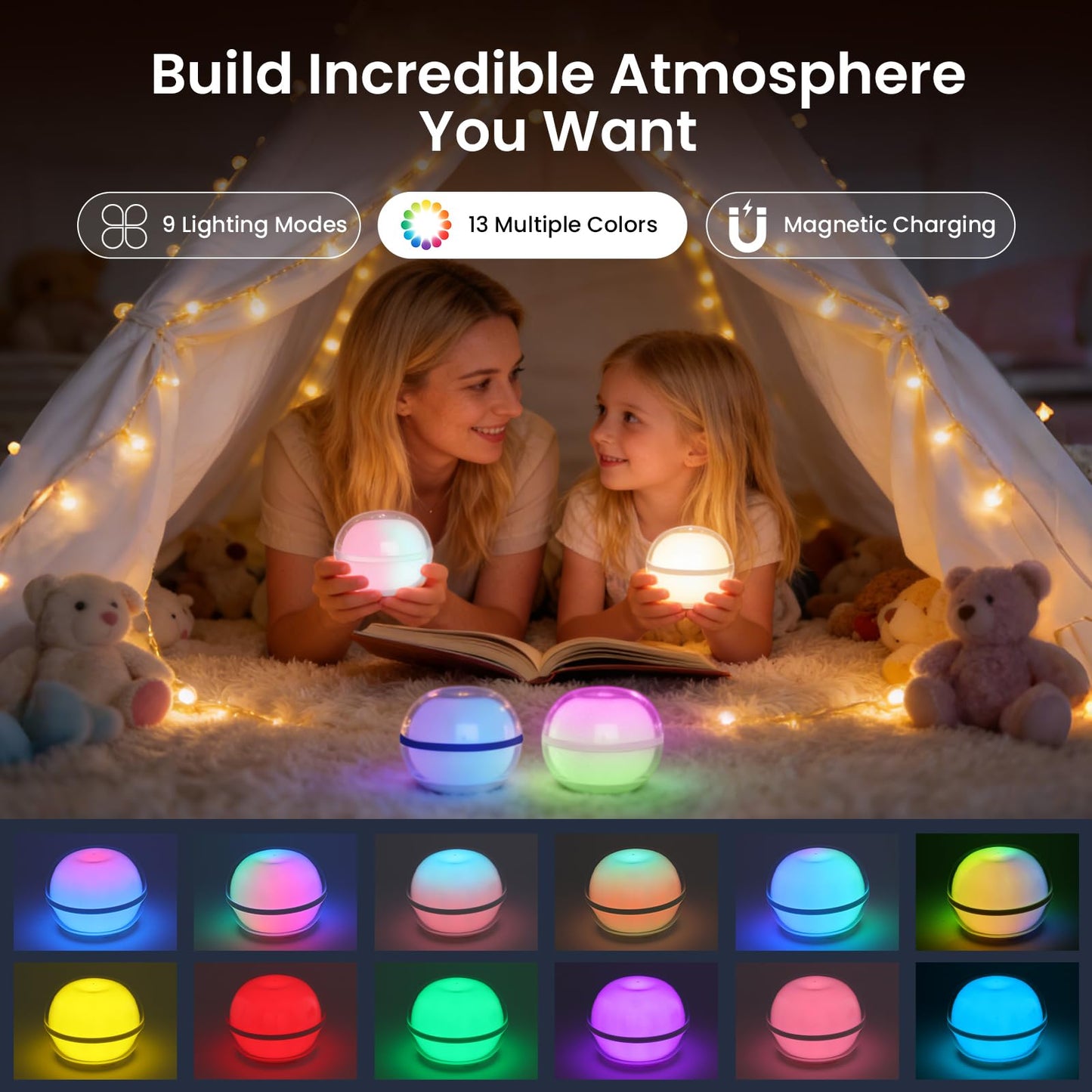 LOFTEK LED Ball Light, 3.5-inch Magnetic Rechargeable Globe Lights, Color-Changing Ball Lamp with Remote, Waterproof Orb Light, Hanging Sphere Night Light for Home Bedroom Shower, Birthday Gift, Blue