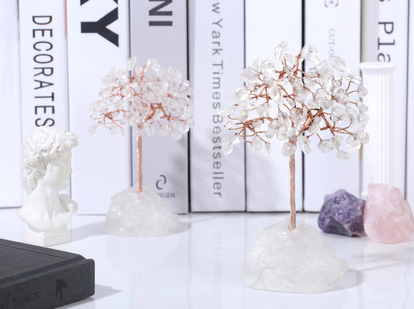 YATOJUZI Natural Clear Quartz Crystal Tree Office Desk Decor Cubicle Decorations Meditation Accessories Money Fengshui Trees of Life Gifts for Women 3.93"-4.52"