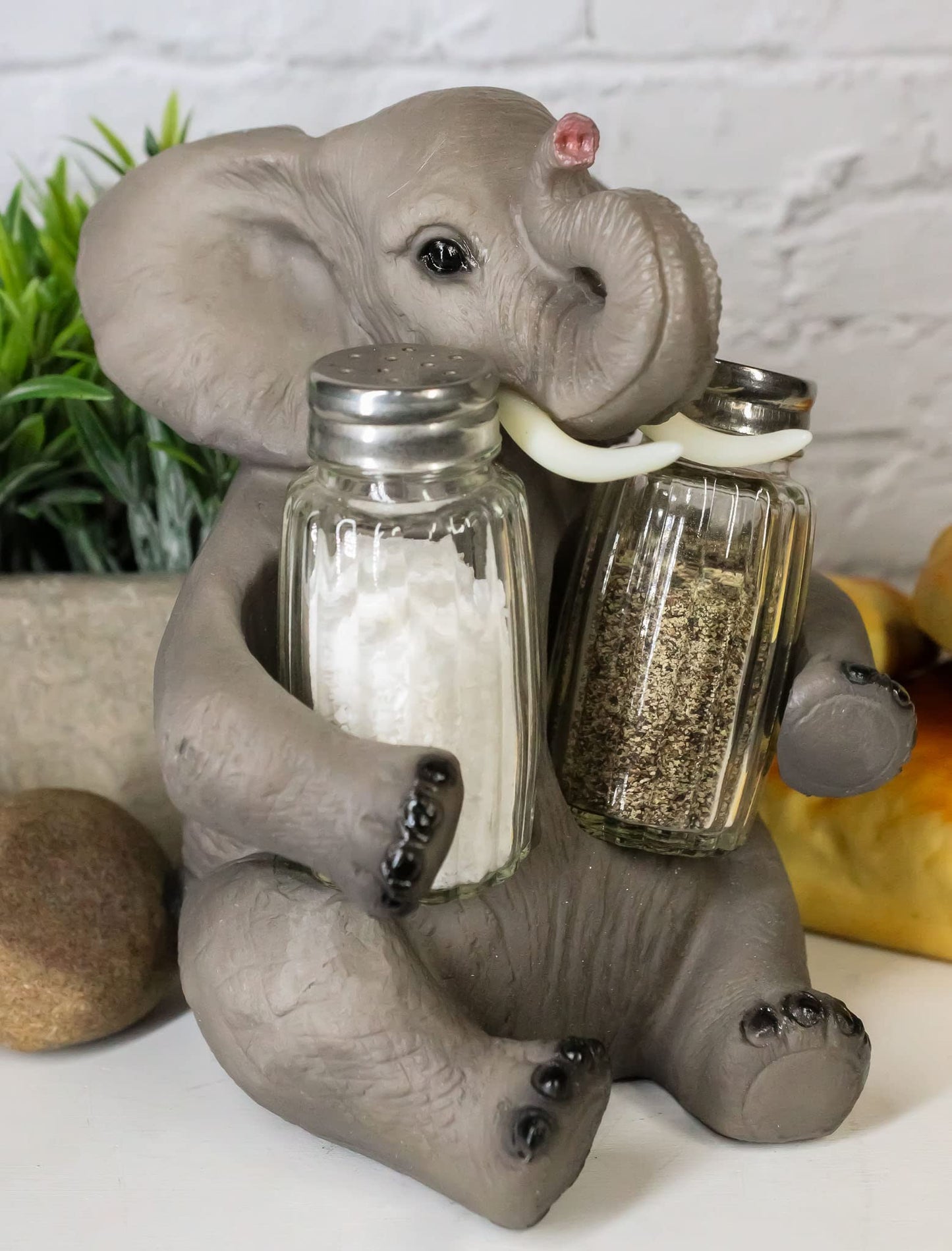 Ebros Gift Safari African Bush Elephant Decorative Glass Salt & Pepper Shakers Holder Figurine Decor 7"H Elephants Kitchen Bar Dining Accent