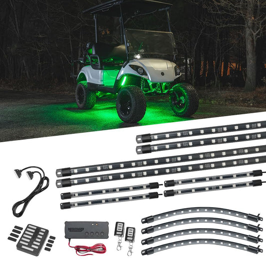 LEDGlow 12pc Million Color LED 12V-72V Electric 4-Seater Golf Cart Underglow Neon Lighting Kit Wheel Well & Interior Lights - Fits EZGO, Yamaha, Club Car, ICON, Evolution - Flexible Voltage Reducer