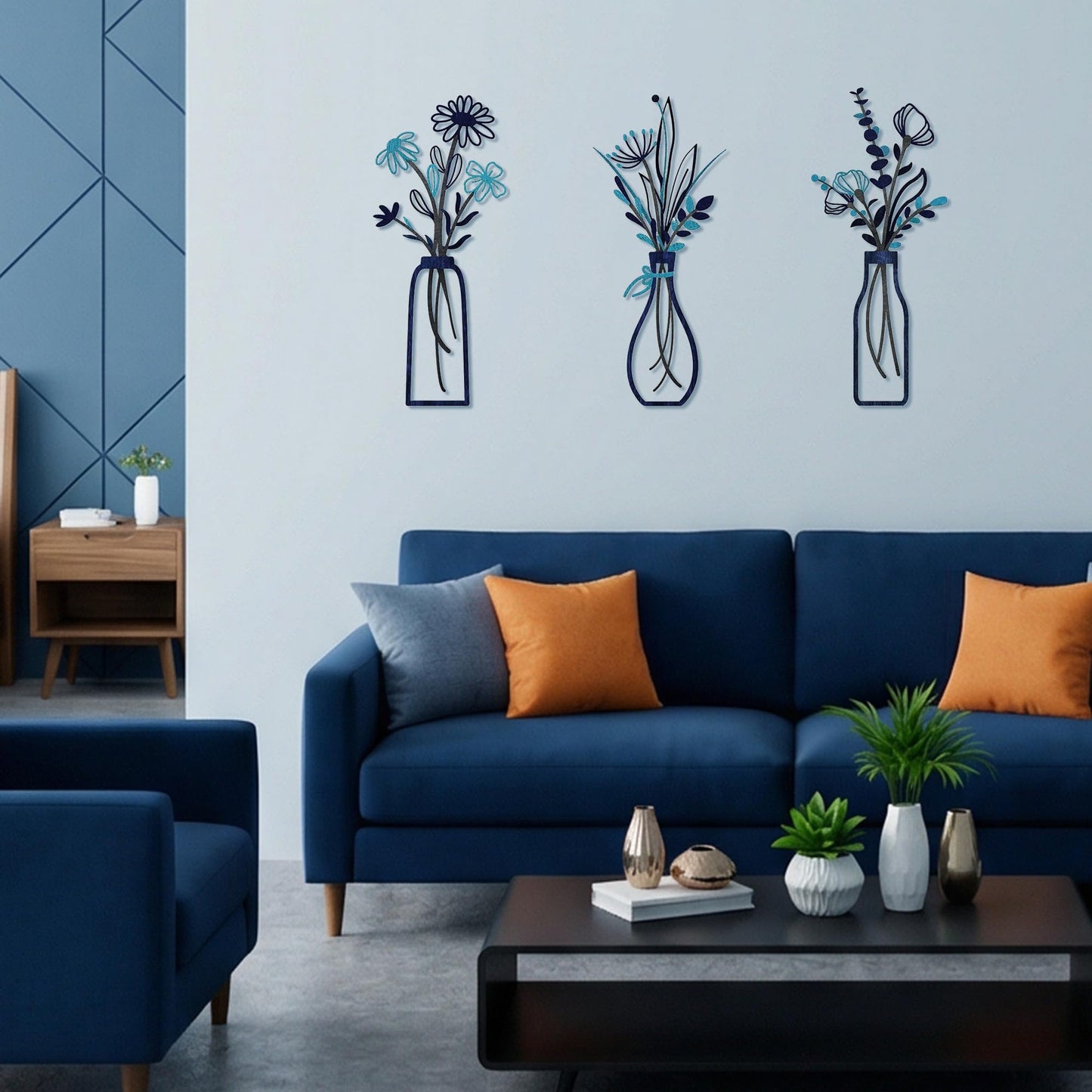 Embewhis Metal Wall Art Flowers 3pcs, Rustic Farmhouse Flower Sculptures, 13.7" Wall Art Decor, Drill-Free Install Option for Living Room, Kitchen, Bedroom & Bathroom