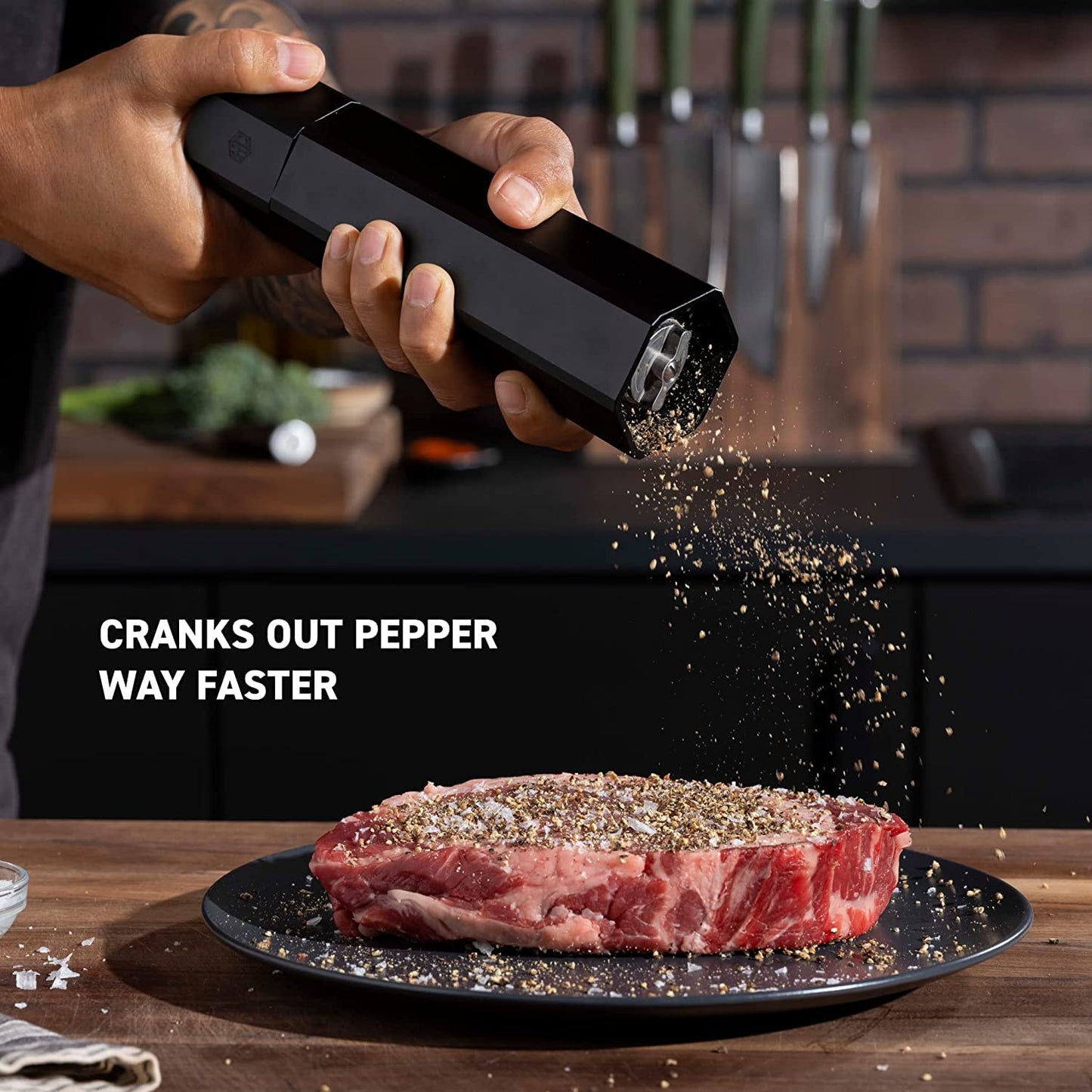 HexClad HexMill Pepper Grinder, Professional Grade Heavy Duty, Refillable, Aluminum Matte Black, Adjustable Ten Coarse Grind Settings