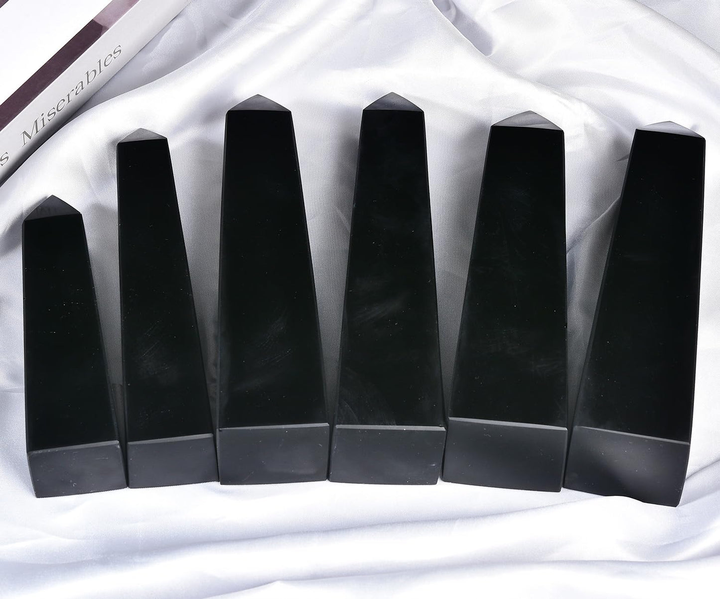 JIC Gem Black Obsidian Large Healing Crystals Wand 4 Faceted Crystal Point Obelisk Gemstone Natural Reiki Energy Stone for Meditation Crystal Grid Decoration 1.1-1.7 Lbs