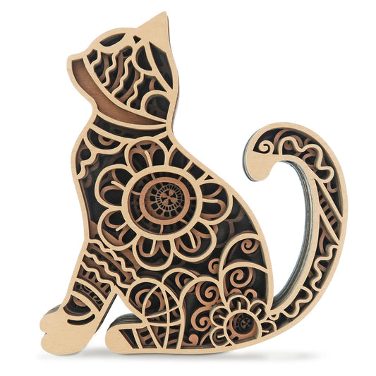 Laisgee Multi-Layered Cat Decor, Farmhouse Wooden Cat Craft 4 Layer Rustic Kitten Self-Standing Statue Desktop Shelf Tier Tray Display Cat Lovers Gift 6''
