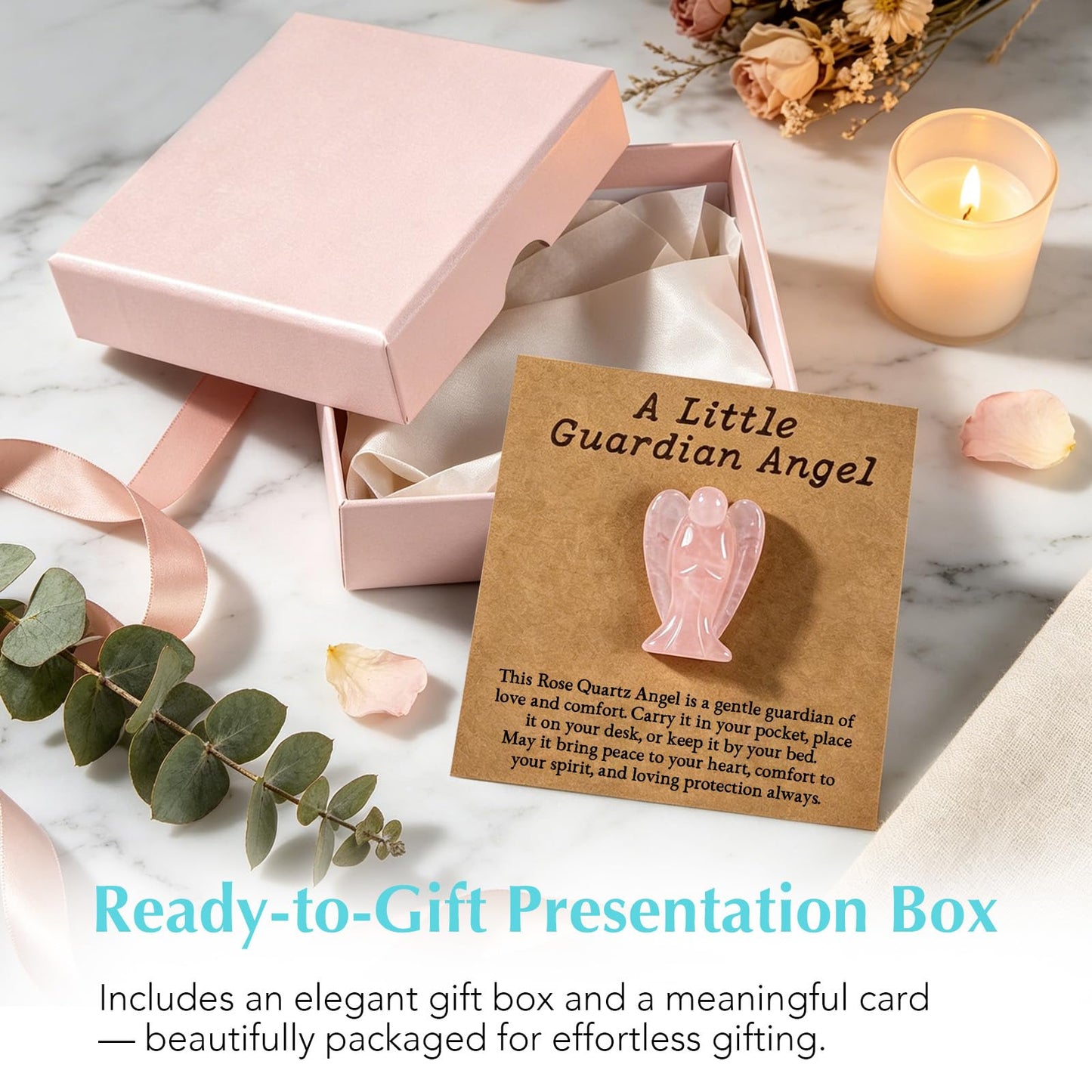 Rose Quartz Angel Gift for Women, Mini Crystal Guardian Angel Keepsake, Healing Stone Pocket Hug, Small Angel Decor for Desk Bedside, Comfort Encouragement Gift for Friend, Sister, Mom (Rose Quartz)