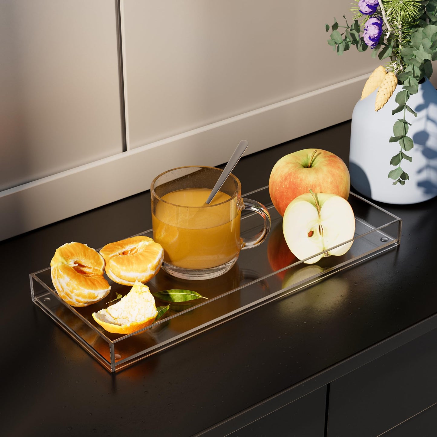 HLF-ho Serving Tray 5x10 Inch Decorative Serving Trays Small Acrylic Serving Platter Clear Appetizer Tray Small Utility Organizer for Keys, Jewelry, Nightstand & Desk, 1 Pack