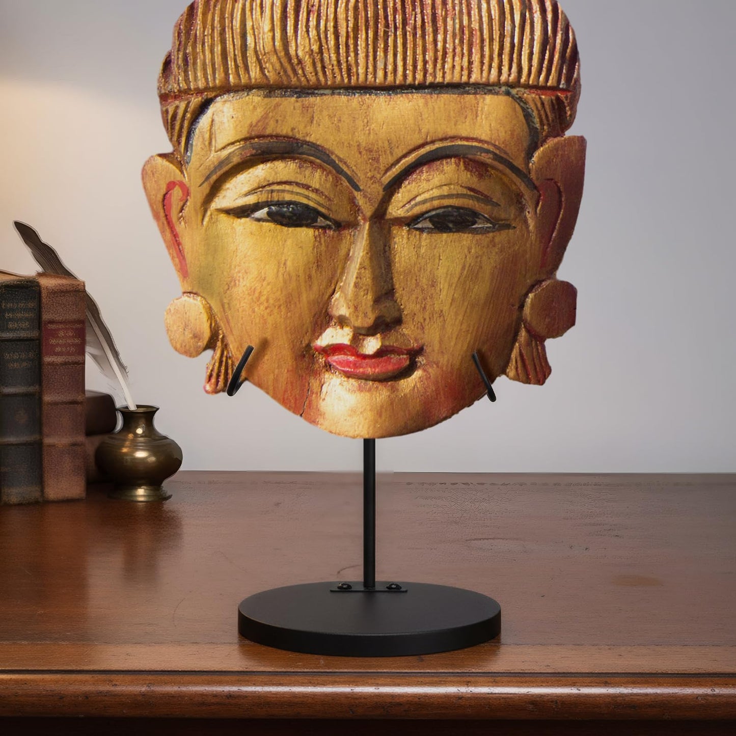Otoolling 1 Pcs Mask Display Stand U Style Metal African Tribal Mask Holder Tall Adjustable with Detachable Base for Sculptures Artifacts Egyptian Roman Greek Pre Columbian Collectible (12 Inch Height)