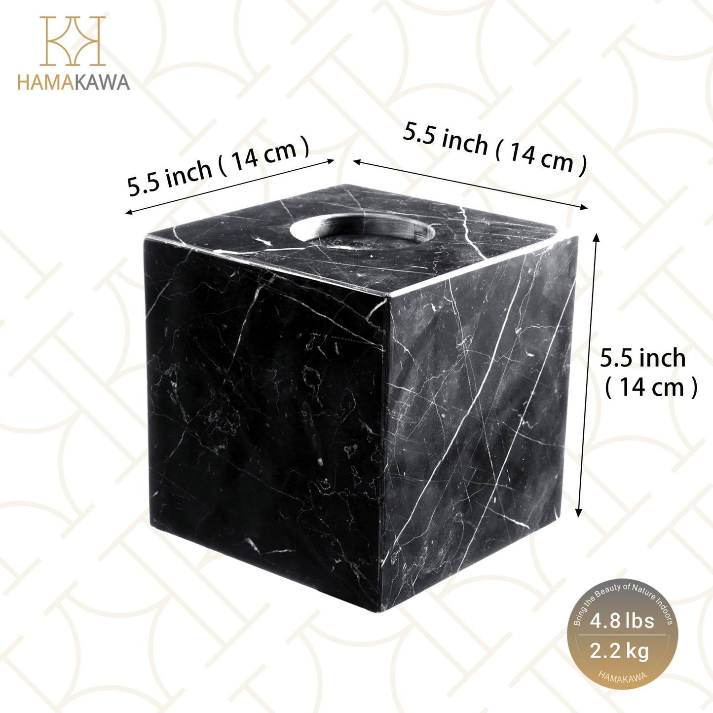 HAMAKAWA Natural Marble Tissue Box Cover, Black Tissue Organizer 6 x 6 x 5.7 inch, Heavy Stone Decorative Box, Square Tissue Box Holder for Home Decor, Kitchen, Bathroom, Bedroom