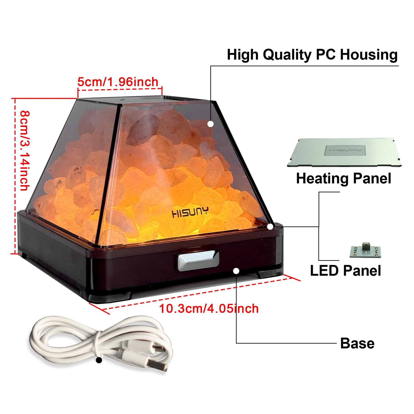 HISUNY 2-in1 Smart Heating Essential Oil System Himalayan Salt Lamp, Mini USB LED Pink Natural Salt Rock Night Lamp Dimmable for Home Decor Yoga Spa Meditation(A Model)