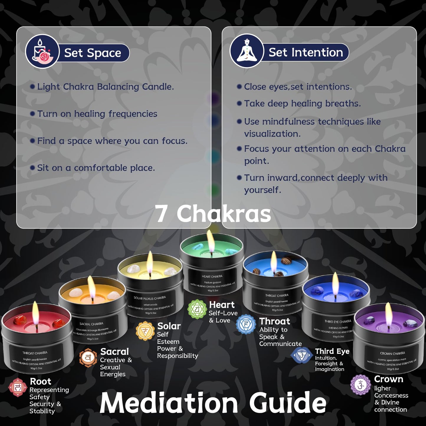 7 Chakra Crystal Candles with Healing Stones & Bracelets - Scented Meditation Candles for Stress Relief, Spiritual Decor, Yoga & Cleansing