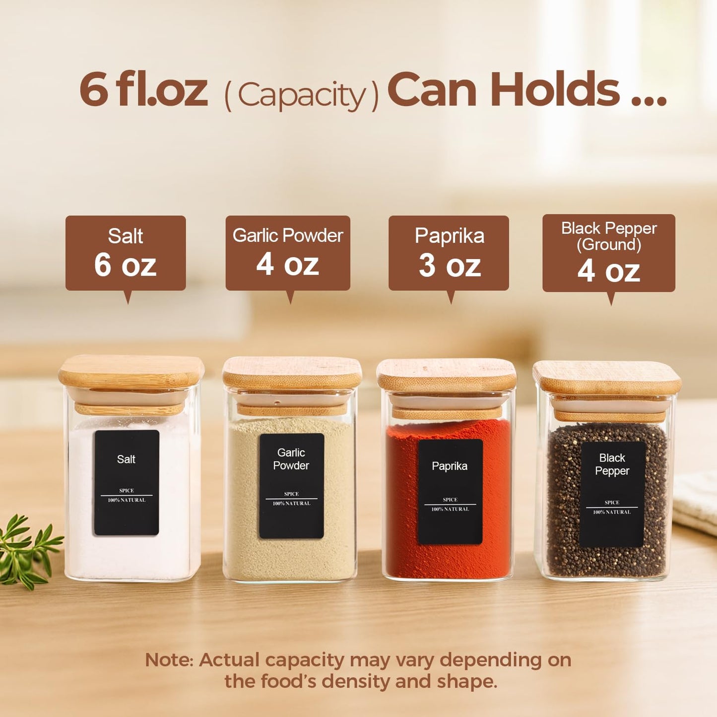 ComSaf Spice Jars with Labels 6 oz 12Pack, Small Spice Containers Starter Set, Glass Seasoning Jars with Lids, Square Seasoning Containers for Salt, Pepper, Chili Powder, Sugar, Ginger Ground, Cumin
