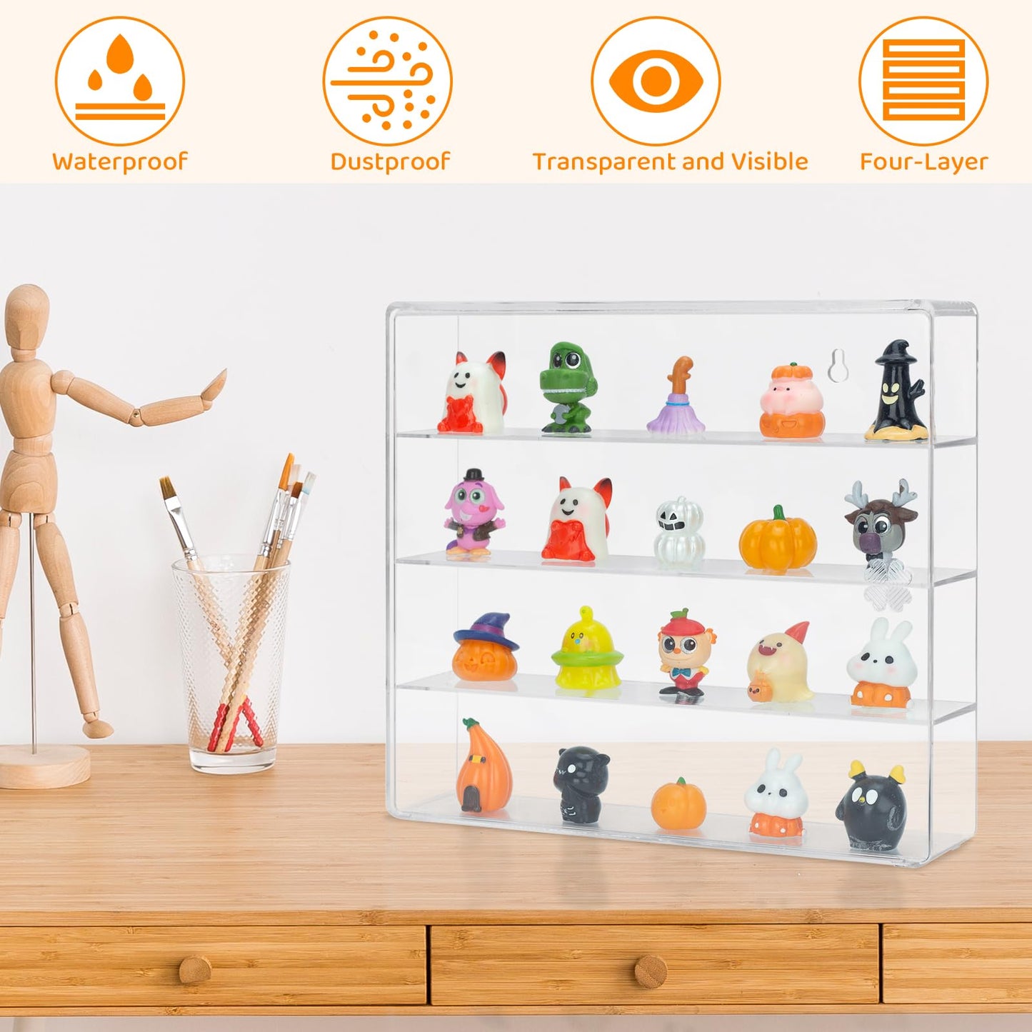JOYMOMO Clear Display Case 4 Compartments Storage Box Cabinet Organizer for Mini Toys, Collections and Stone