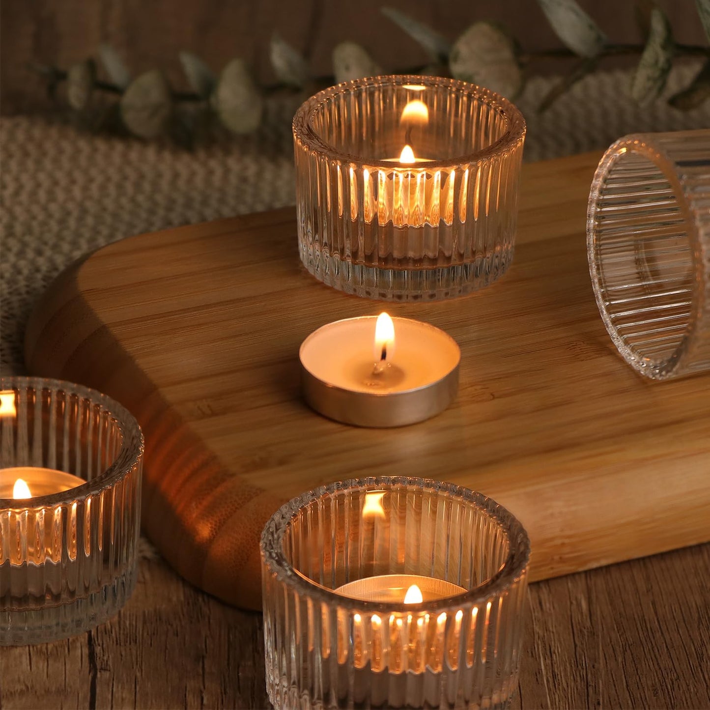 24 Pack Tea Light Candle Holders, Glass Clear Tealight Candle Holder Votive Candles Holders for Fall Wedding Table Centerpiece, Home Decor and Party Supplies