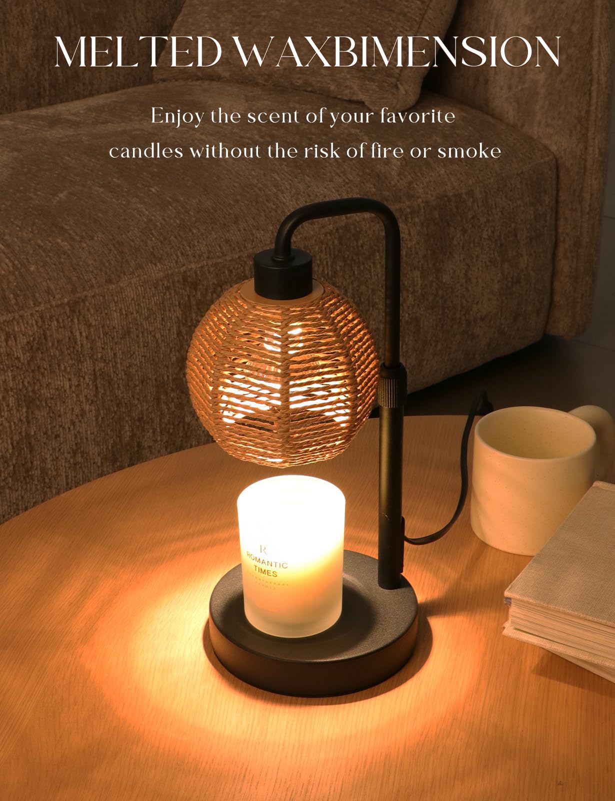 Yohonk Candle Warmer Lamp with Timer Dimmable, Natural Weaving Boho Electric Candle Lamp, Wax Warmer Lamp for Mothers Day Gifts for Mom, House Warming Gifts New Home Decor