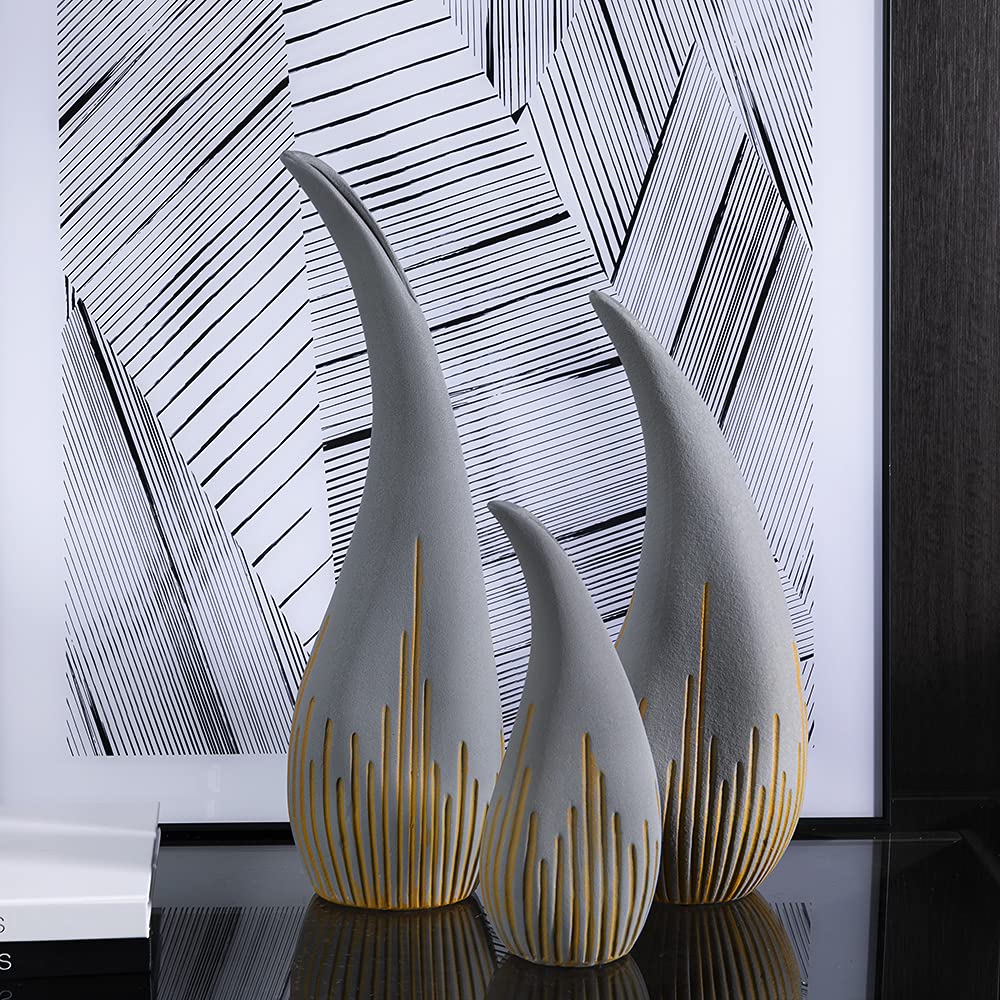 MODIRNATION 'Teardrop' Modern Ceramic Vase, Contemporary Minimalistic Design, Unique Elegant Flower Vase, Decor for Living Room Bedroom, Kitchen, Home and Office (Large)