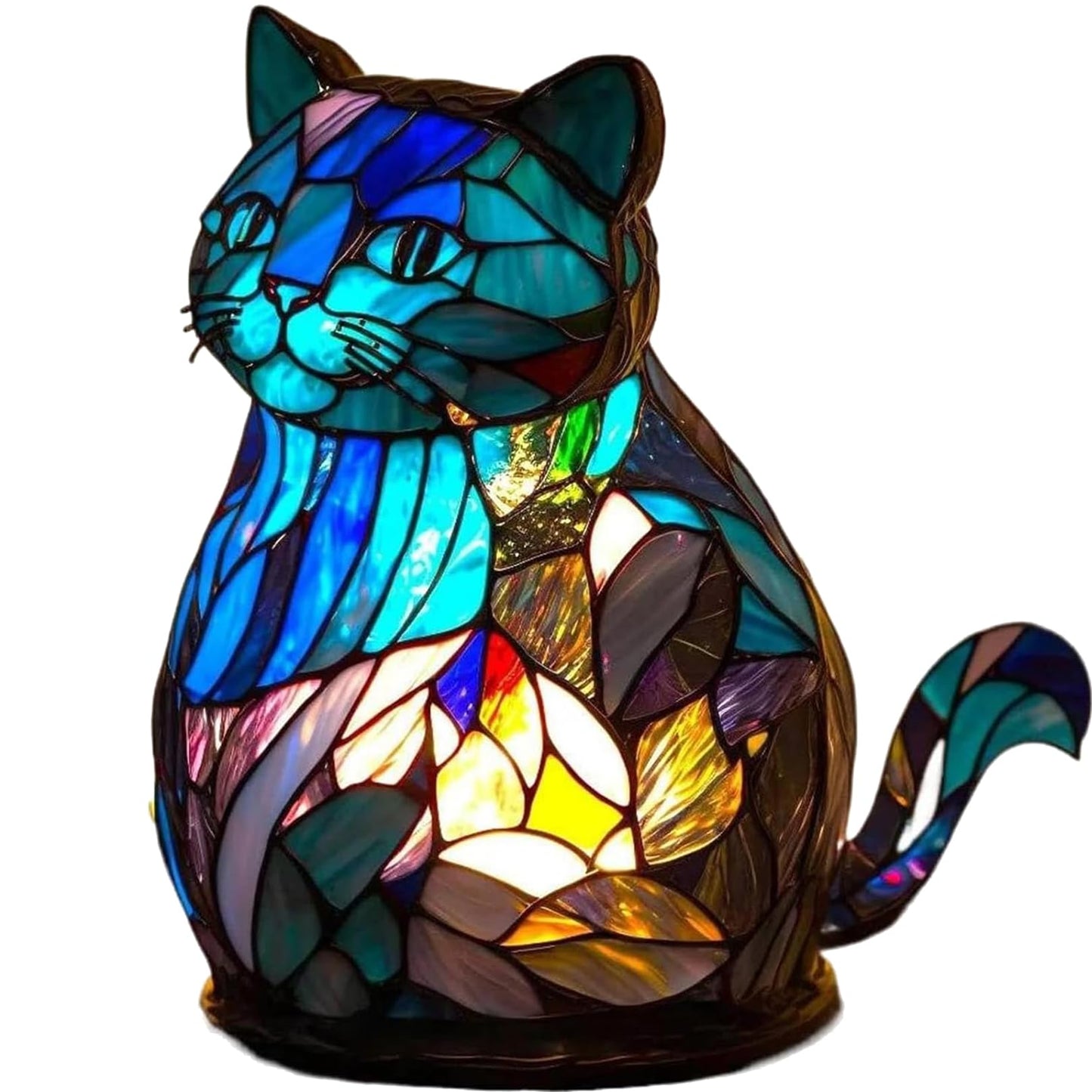 Desniltol 3D Animal Table Lamp, Retro Stained Animal Night Light Lamp, Cute Resin Animal Lamps, Vintage Animals Bedside Lamp with USB Ports Suitable for Living Room, Bedroom, Home Office (Cat)