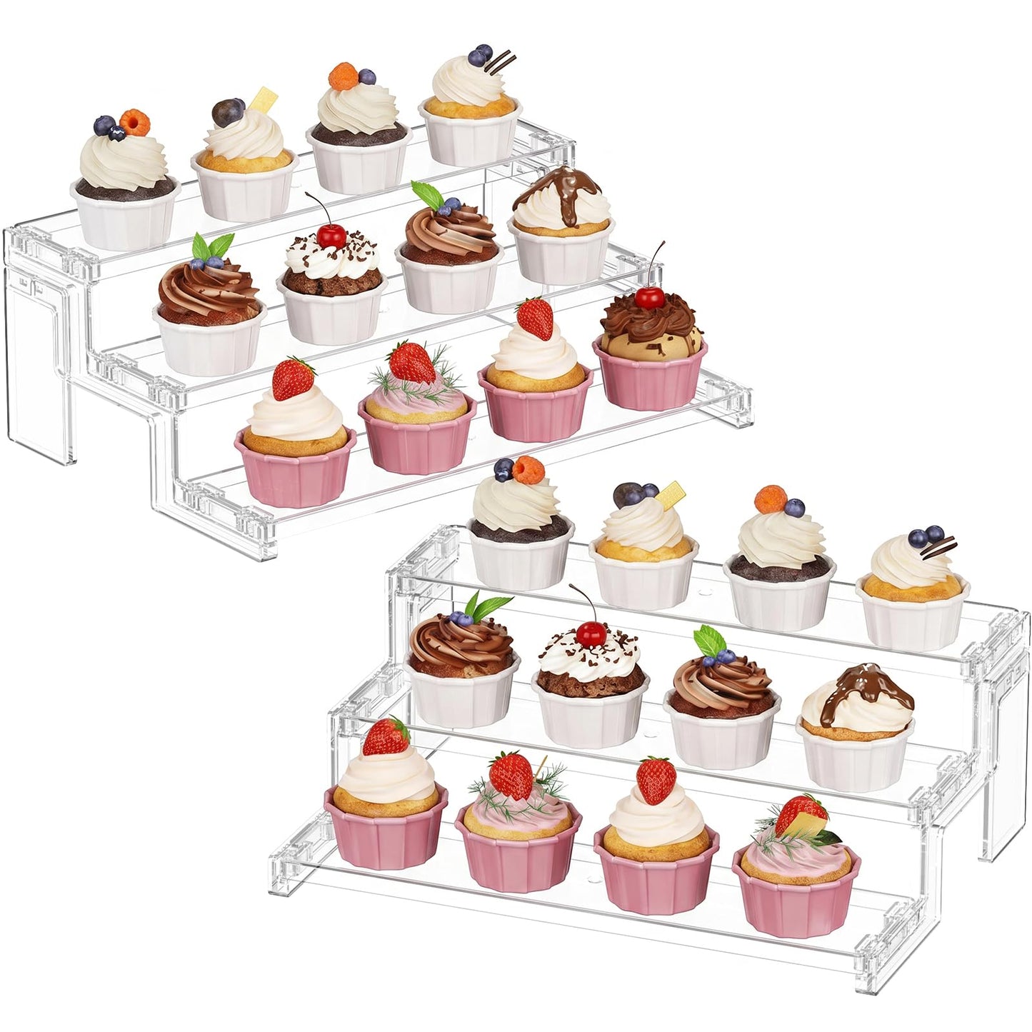 Lifewit Spice Rack, Perfume Cologne Organizer, Cupcake Stand, Tool-Free Assembly, Display Riser Shelf, Seasoning Figurine Makeup Holder, Room Decor, Kitchen Cabinet Storage, Clear, 12in-3 Tier, 2 Pcs