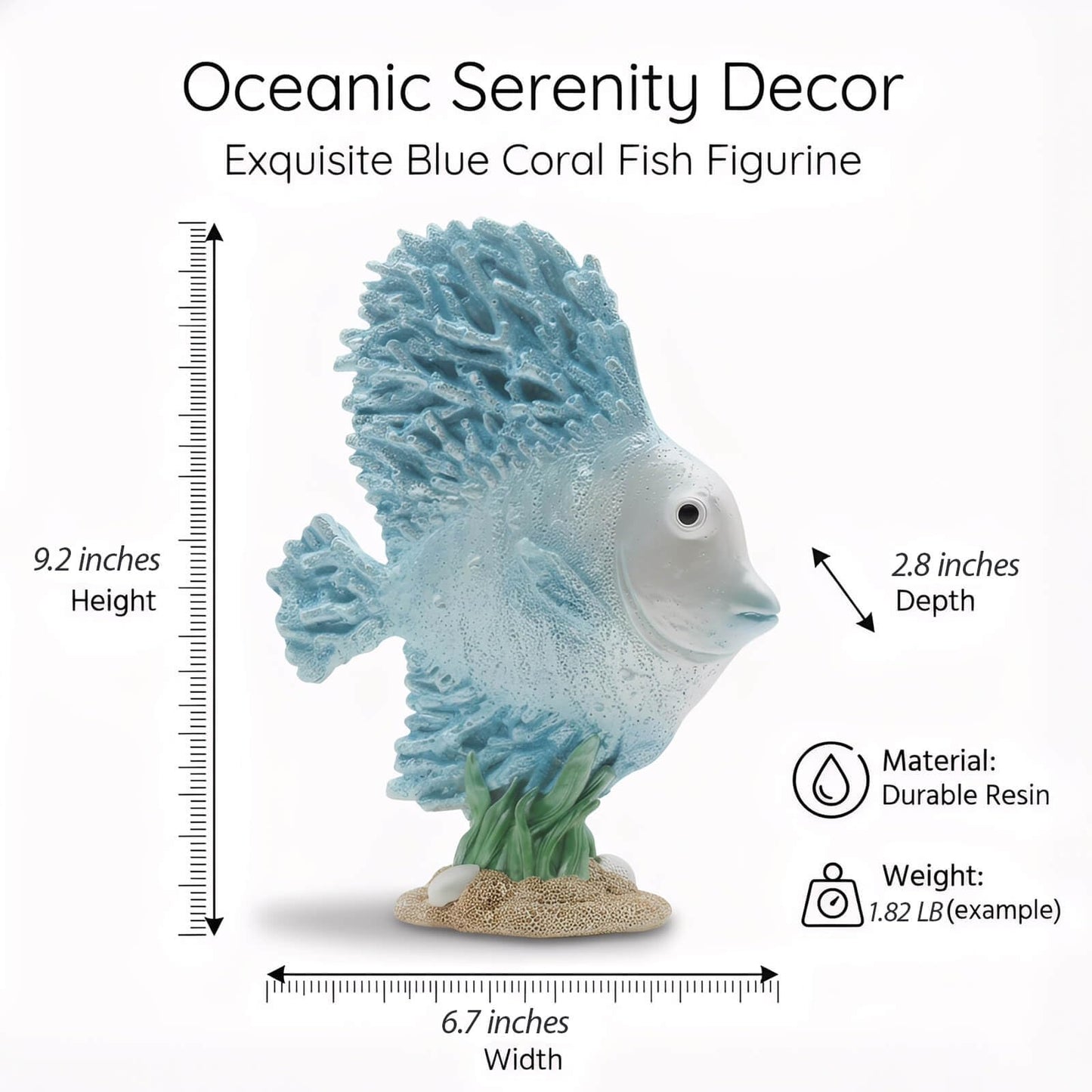 Bertork Beach Decor Coastal Ocean Sculpture – Deep Sea Fish & Seaweed Resin Statue for Bathroom Shelf Desk, Nautical Home Decor & Beach Themed Gift