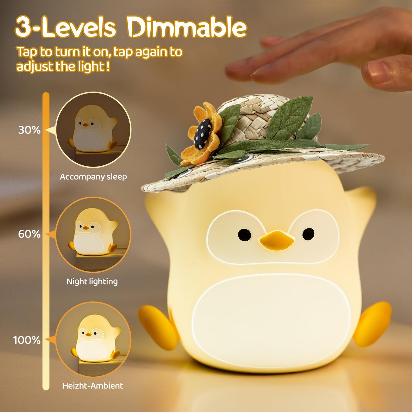 Gemmac Penguin Night Light for Kids, LED Squishy Silicone Animal Night Lamp, Cute Nursery Nightlight for Desk Decor RGB Ambient Lighting Rechargeable/Dimmable/Timer Toddler Lamp Baby Boys Girls Gift