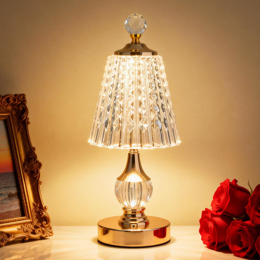 SisiHokai Vintage Gold Crystal Rechargeable Lamp Cordless, LED Touch Battery Operated Table Lamp, 3 Colors Dimmable Portable, Modern Home Decor, Bedroom, Bedside, Living Room, Kitchen, Diamond