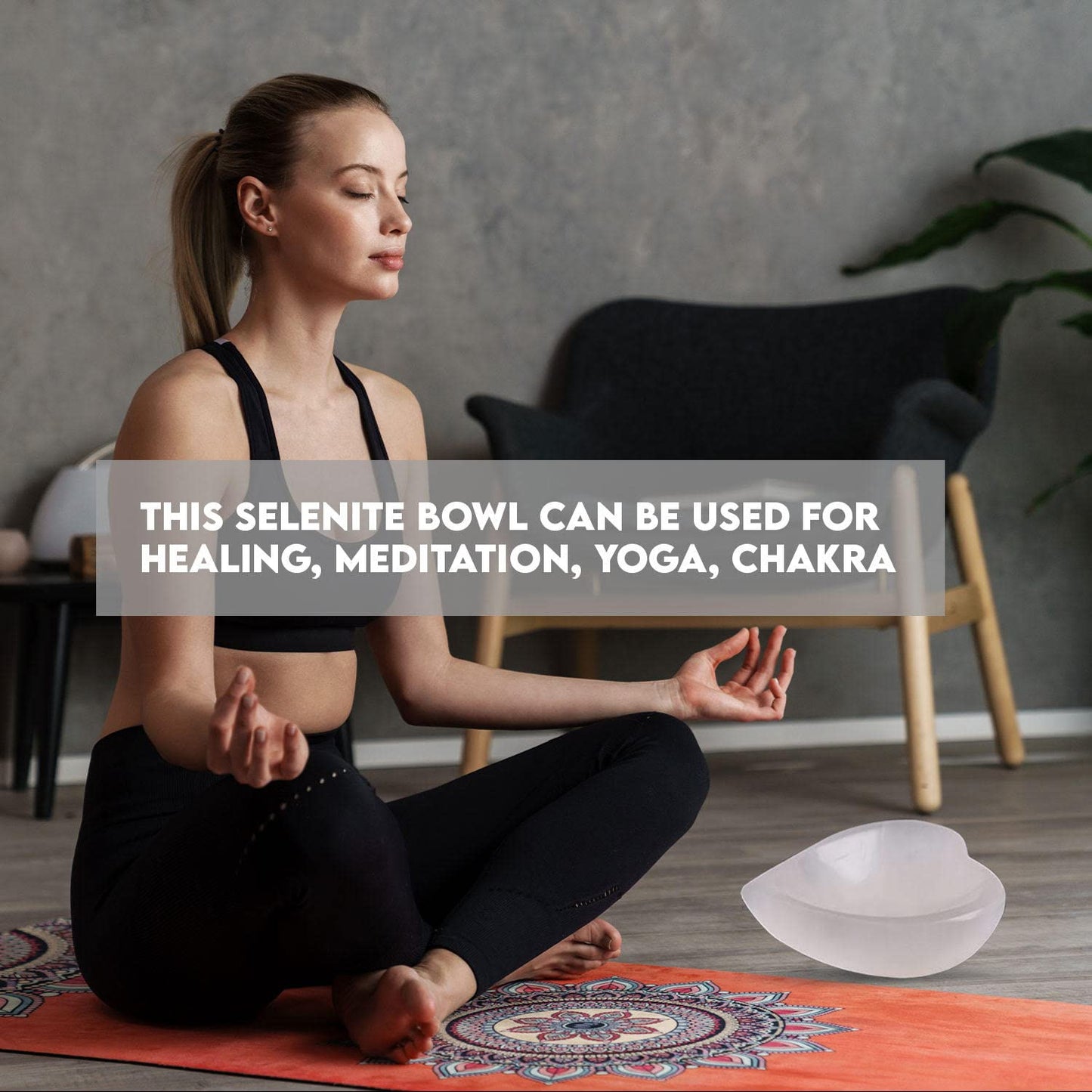 Selenite Crystal Heart Shape Bowl 10cm, Reiki Healing Meditation & Home Decoration Stone, Ideal for Cleansing and Smudging
