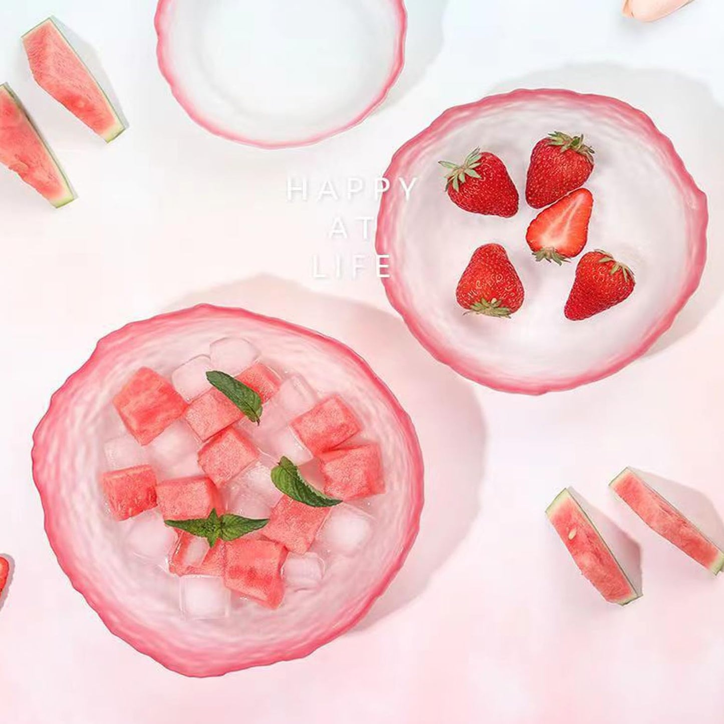 SYXLTSH Glass Salad Bowl Irregular Lotus Flower Shape Serving Bowls, Mixing Nut Bowls for Kitchen Fruist, Snack, Dessert, and Ice Cream Candy Dishes (Crystal Gradient Pink, 6.5")