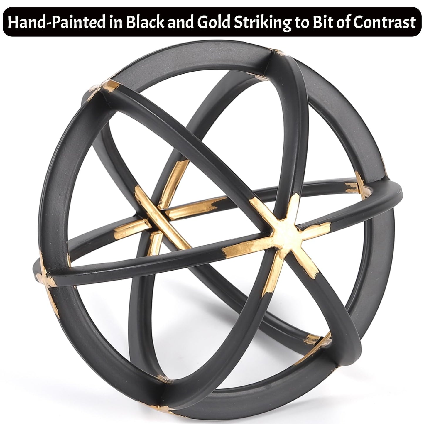 MOCOME 7" Metal Sphere Decor, Metal Coffee Table Decor Sculpture - Black & Gold, Abstract Tabletop Decorative Ball for Home, Decorative Balls for Centerpiece Bowls