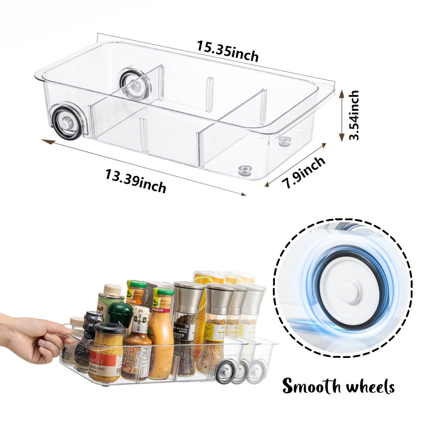 Fridge Organizer Bins With Wheels, 2 Pack Roll Out Refrigerator Organizers And Storage Refrigerator Drawer With Dividers, Upgrade Thick Plastic Pantry Storage Bins, Kitchen Organization