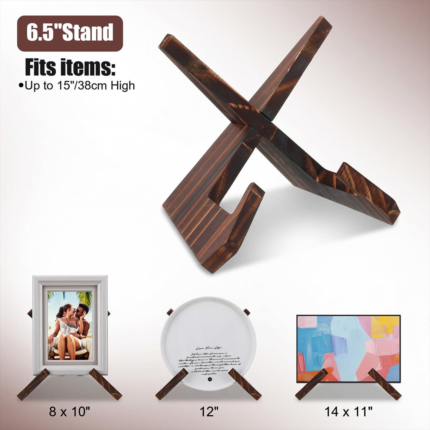 4 Pack Wood Bowl Display Stand For Display - 6.5 Inch Wooden Plate Holder Display Stand, Wooden Easel Frame Holder, Decorative Wood Display Plate Holders for Art, Rock, Mineral, Fossil, Clock, Book