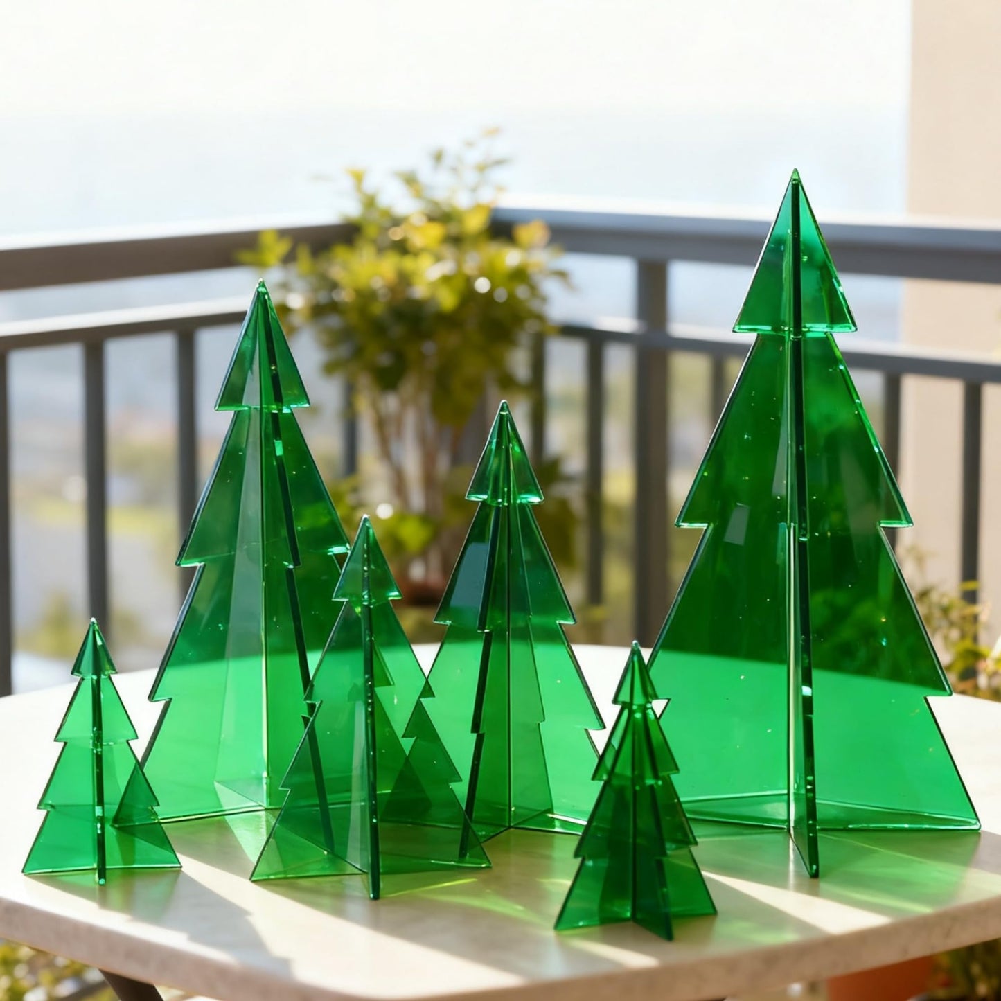 DoubleFill 6 Pcs Christmas in July Acrylic Tree Centerpieces, 4" to 10" 3D Mini Xmas Tree Tabletop Decoration Christmas in July Decorations for Office Home Modern Party Winter Decor(Green)