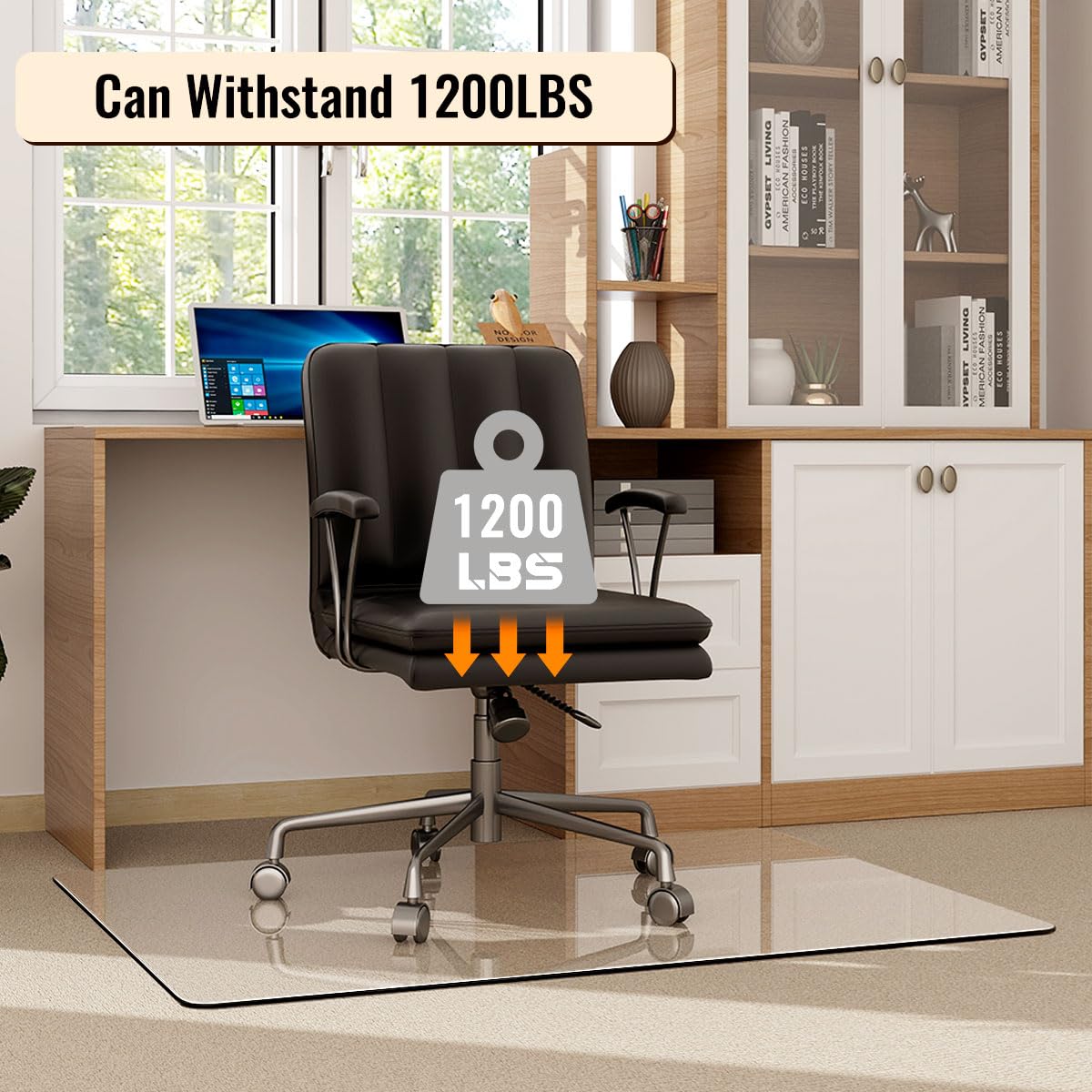 Easly 36" x 46" Chair Mat for Carpet - Office Chair Mat - Tempered Glass Floor Mat for Home/Office/Carpet Clear Computer Floor Mat - with 4 Anti-Slip Pads