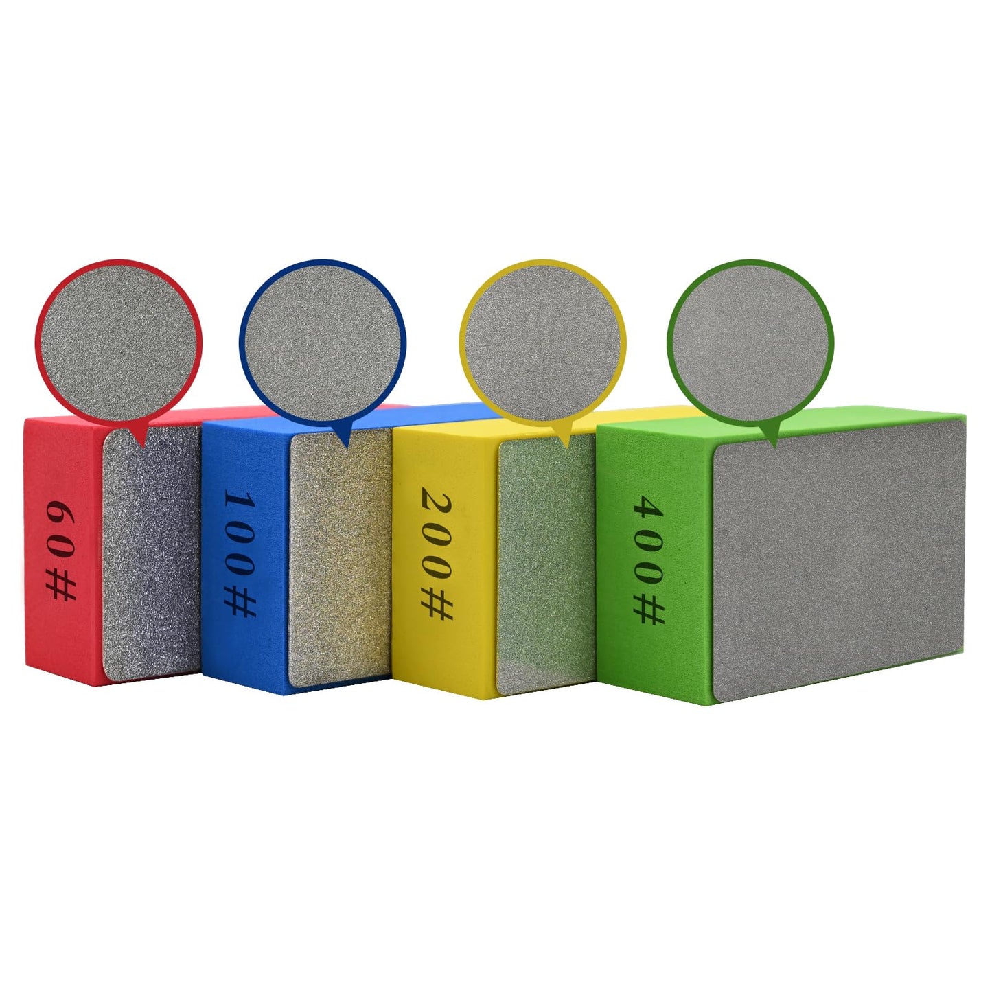 4pcs Diamond Hand Polishing Pads, Diamond Sanding Pads 60#,100#,200#,400# for Ceramic Tile Glass Grinding,Plane Sanding Blocks Polishing