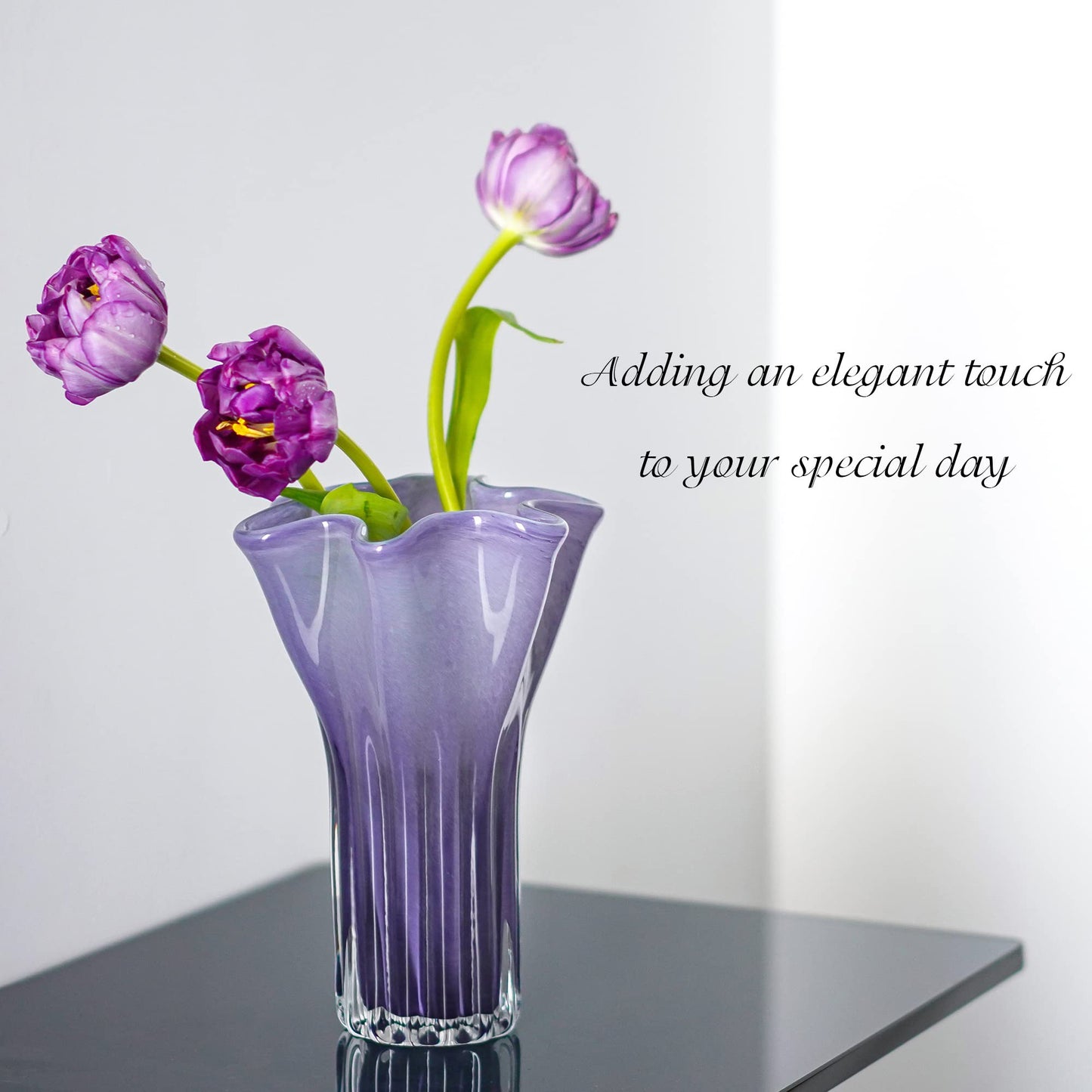 Hand Blown Glass Vase for Flowers Crystal Vases for Bouquet Home Decor Decorative Centerpieces Unique Gift for Christmas Valentines Day Birthday Housewarming Mothers Day