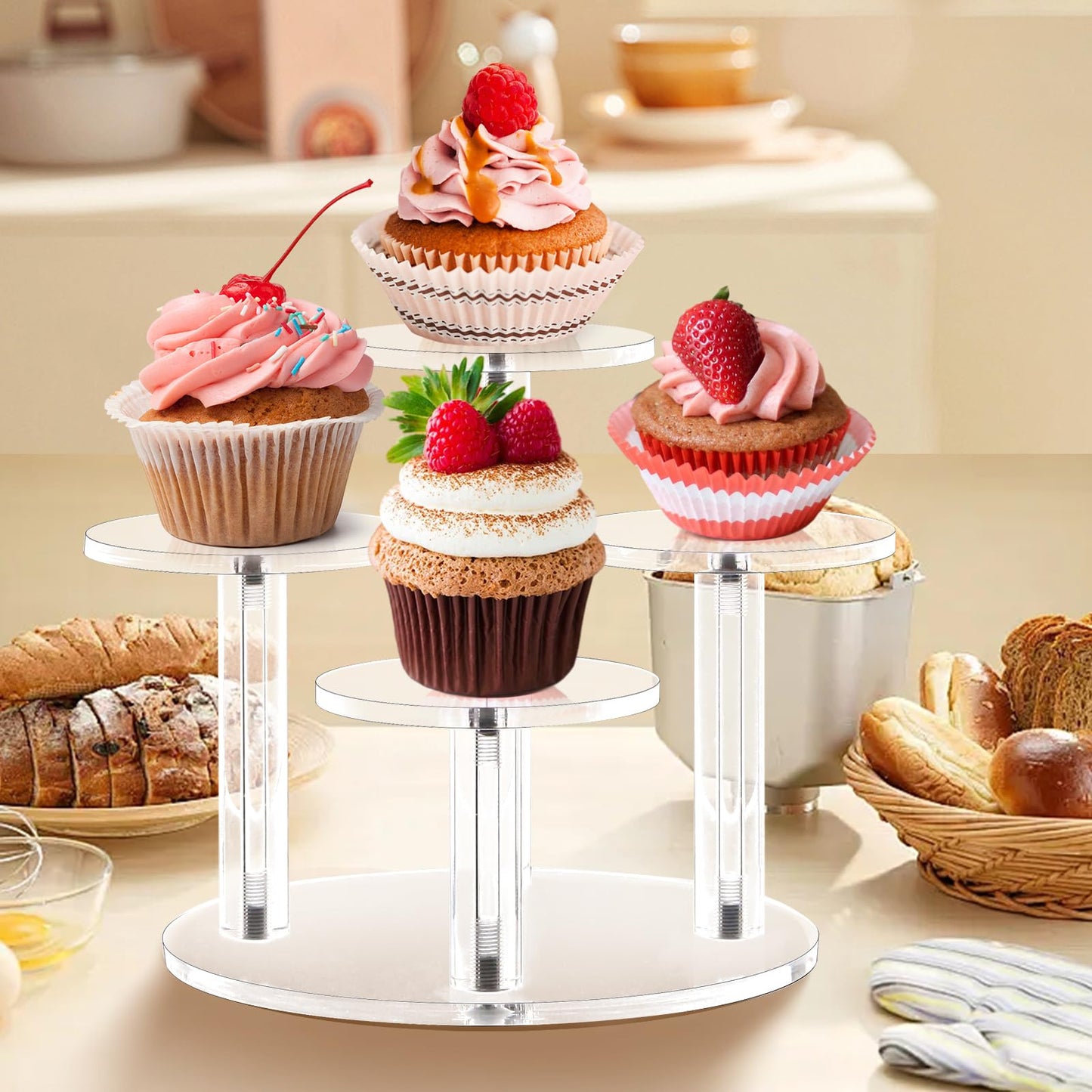 Jusalpha Acrylic Display Stand, 4 Tier Round, Clear Organizer for Jewelry, Funko POP Figures, Perfume, Cupcake, Countertop Decoration (4 Tier)
