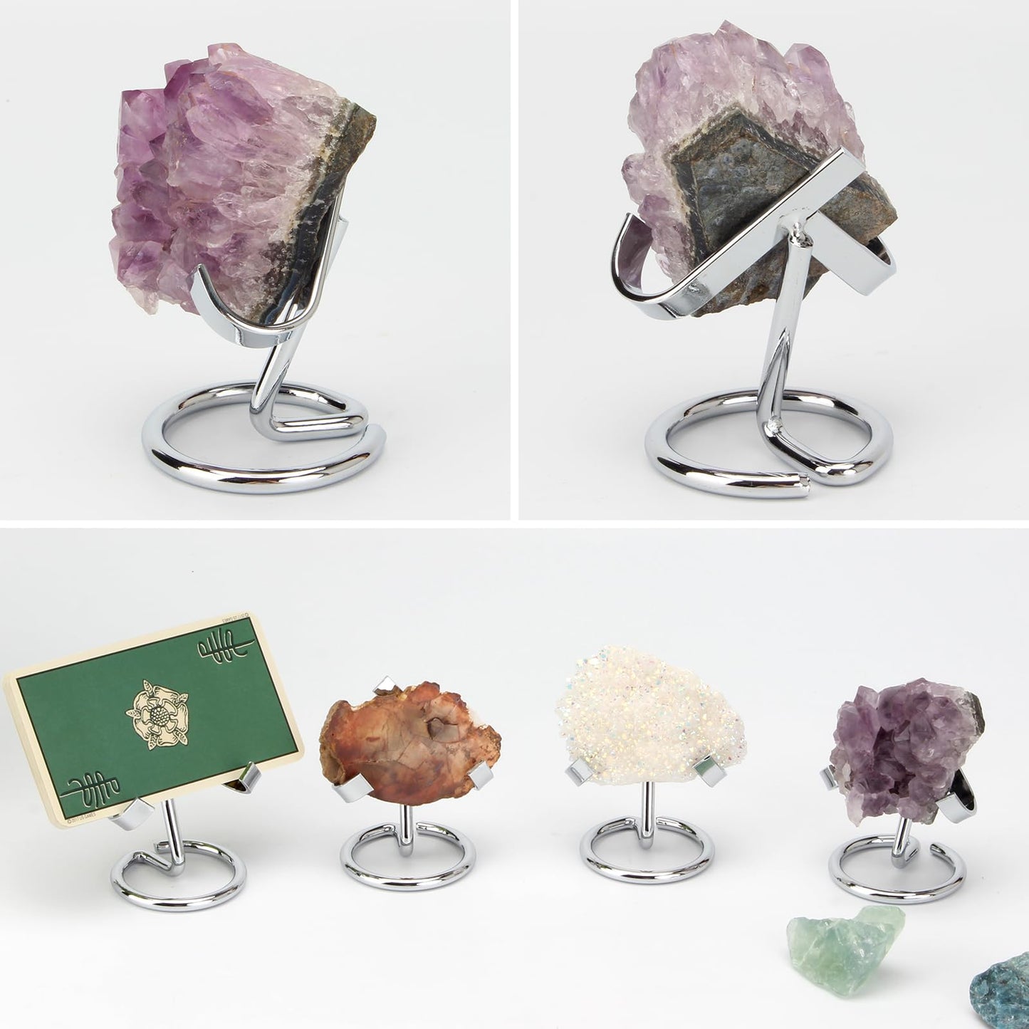 KCGANI 4 Pcs Crystal Rock Display Stand, Silver Stand for Display Self Standing Stands Holders, Crystal Display Stand for Crystals Stones Rocks Fossil Jewelry Ball Gemstone Collections Display