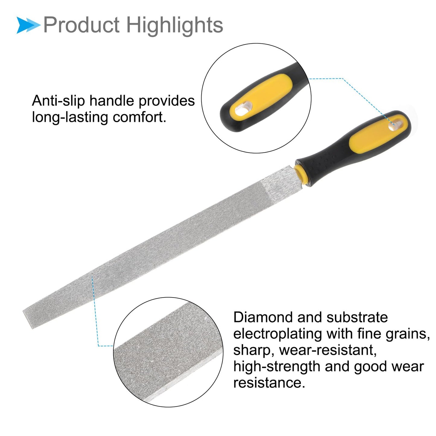 CoCud Diamond Coated Flat File, 10 Inch 80 Grits, Diamond Hand Rasp with Non-Slip Handle - (Applications: for Grinding on Glass Stone Marble Rock Bone)