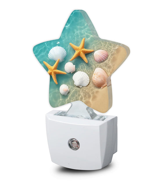Night Light,Starfish Shell Plug into Wall with Dusk to Dawn Light Sensors,Summer Coastal Beach Warm Star Nightlights for Bedroom,Bathroom,Hallway,Kitchen Home Decor Desk Lamp