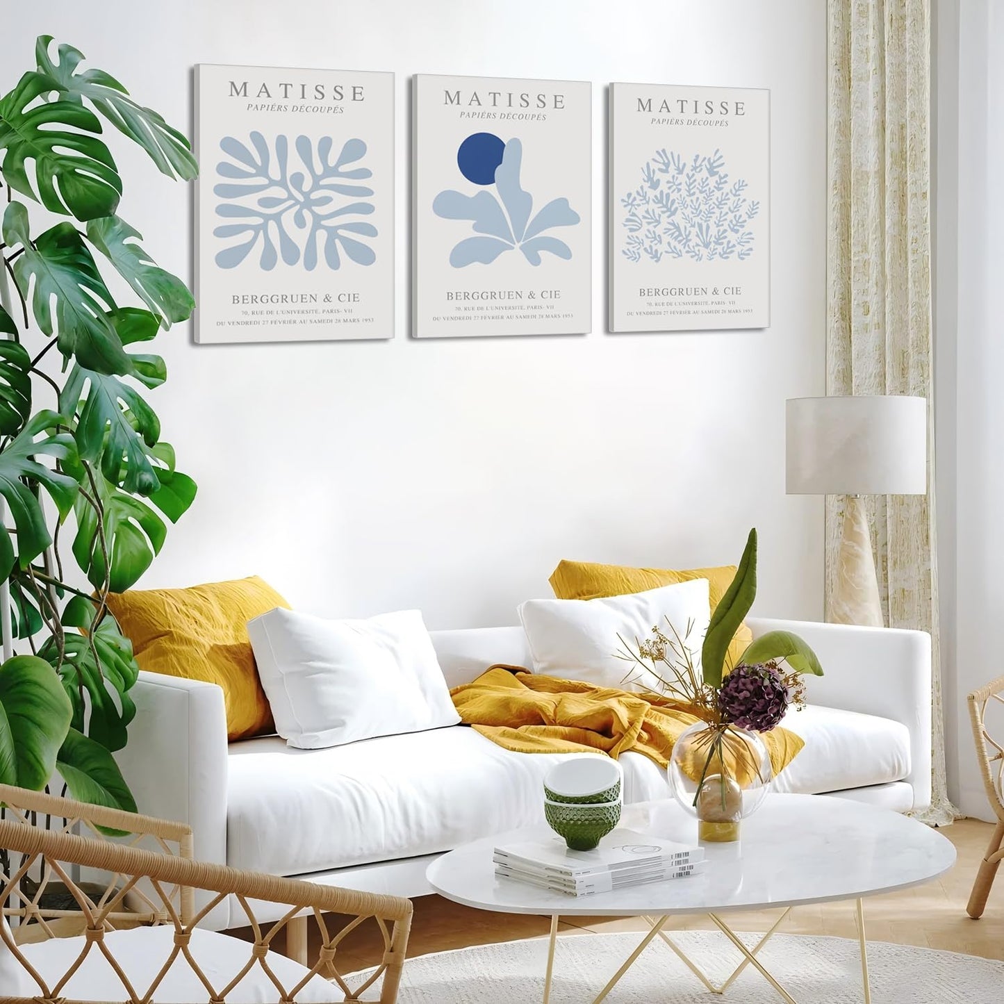 Framed Blue Posters Canvas Wall Art Set of 3 - Coastal Aesthetic Wall Decor Pictures Matisse Abstract Minimalist Prints for Bedroom Living Room Gallery Home Decoration 12×16 Inches