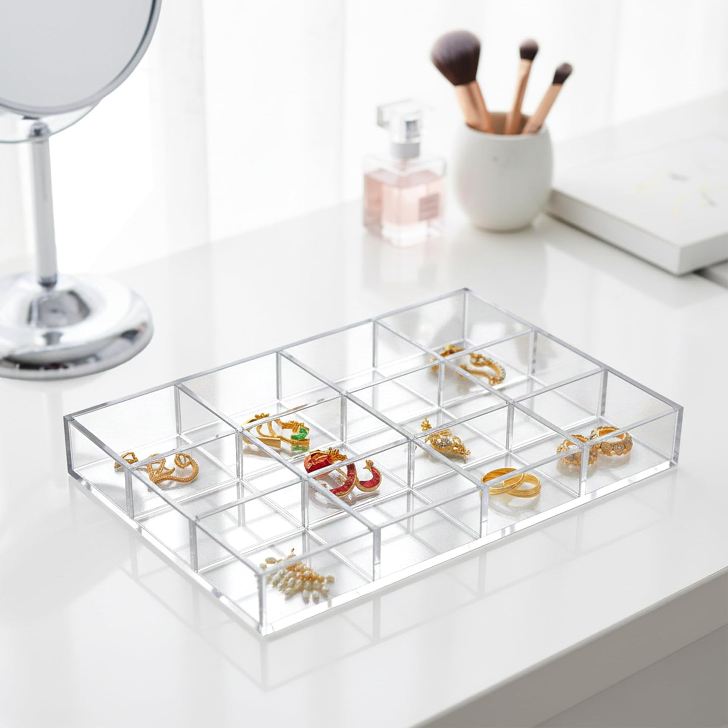 Amazing Abby - Ruby - 2-Pack Acrylic Earring Organizer, Plastic Jewelry Tray, Earring Case, Trinket Tray, Ring Holder, Perfect Storage Solution for Earrings, Rings, and More