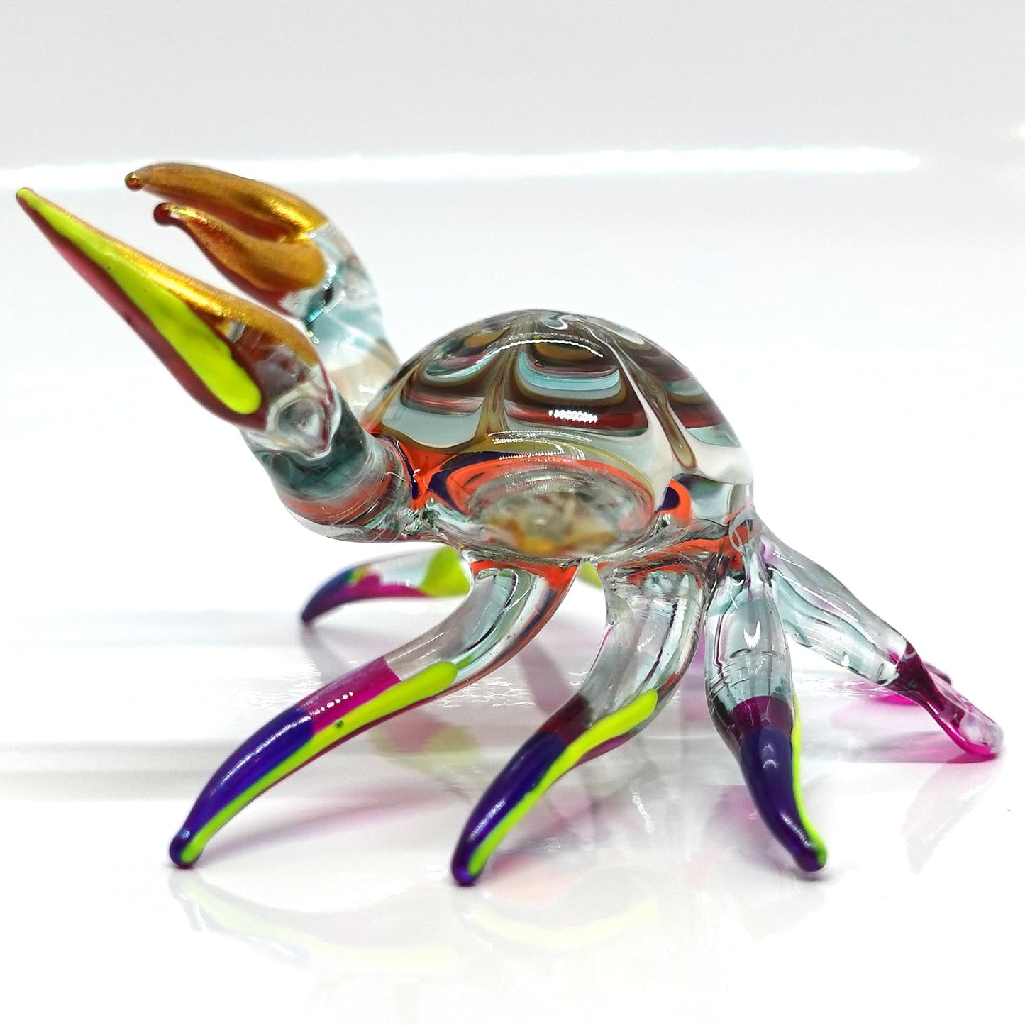 Sansukjai Crab Miniature Figurines Animals Hand Painted Blown Glass Art Collectible Gift Decorate 3.5", Vivid