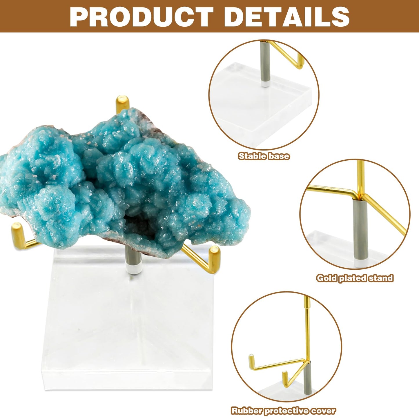 4Pcs Acrylic Easel Display Stand with Adjustable Metal Arms, Crystal Geode Stand for Gemstones Fossils Minerals (2.4 × 2.4 × 3.5 Inch)