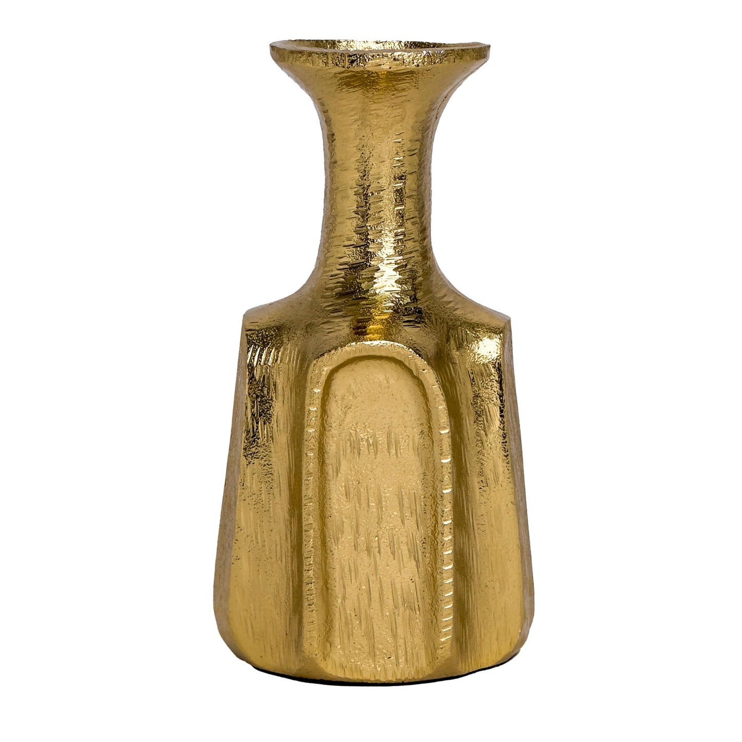 IHI est. 1986 Modern Sculptural 9.5 x 5 Gold Decorative Vase - Textured Metal Flower Holder with Fluted Design for Contemporary & Glam Home Deco