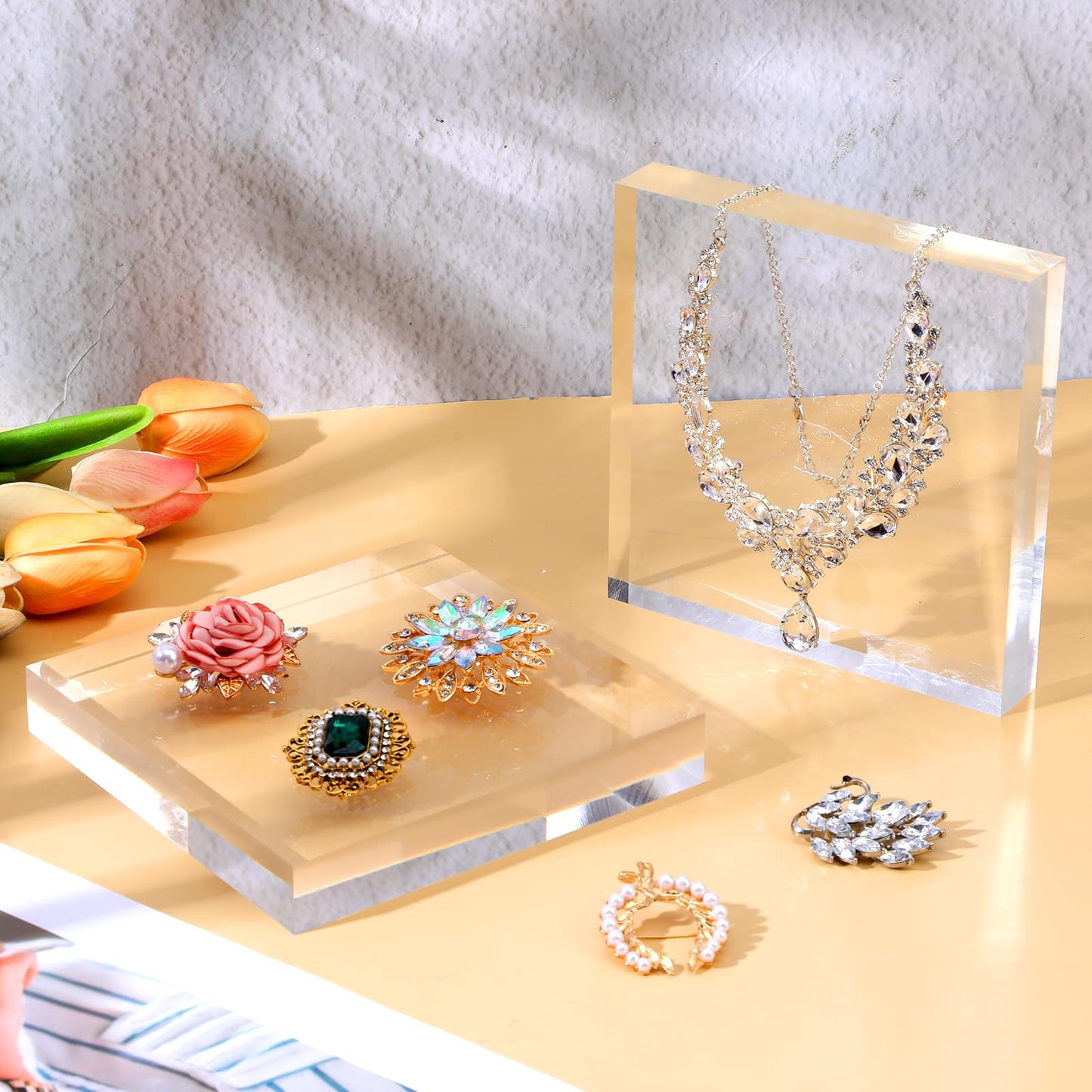Kegeeei 2 Pack 6 x 6 x 1 Inch Clear Acrylic Display Blocks | Polished Square Cube Riser Stand for Jewelry, Collectibles, Trophy, and Cake Decor