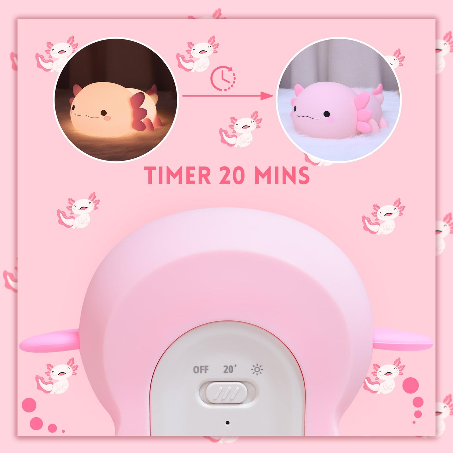 Axolotl Night Light, Squishy Axolotl Gifts, Cute Animal Nursery Lamp with Dimmer & Timer & Rechargeable for Room Decor, Pink Gifts for Birthday Xmas for Girlfriend, New Mother, Women
