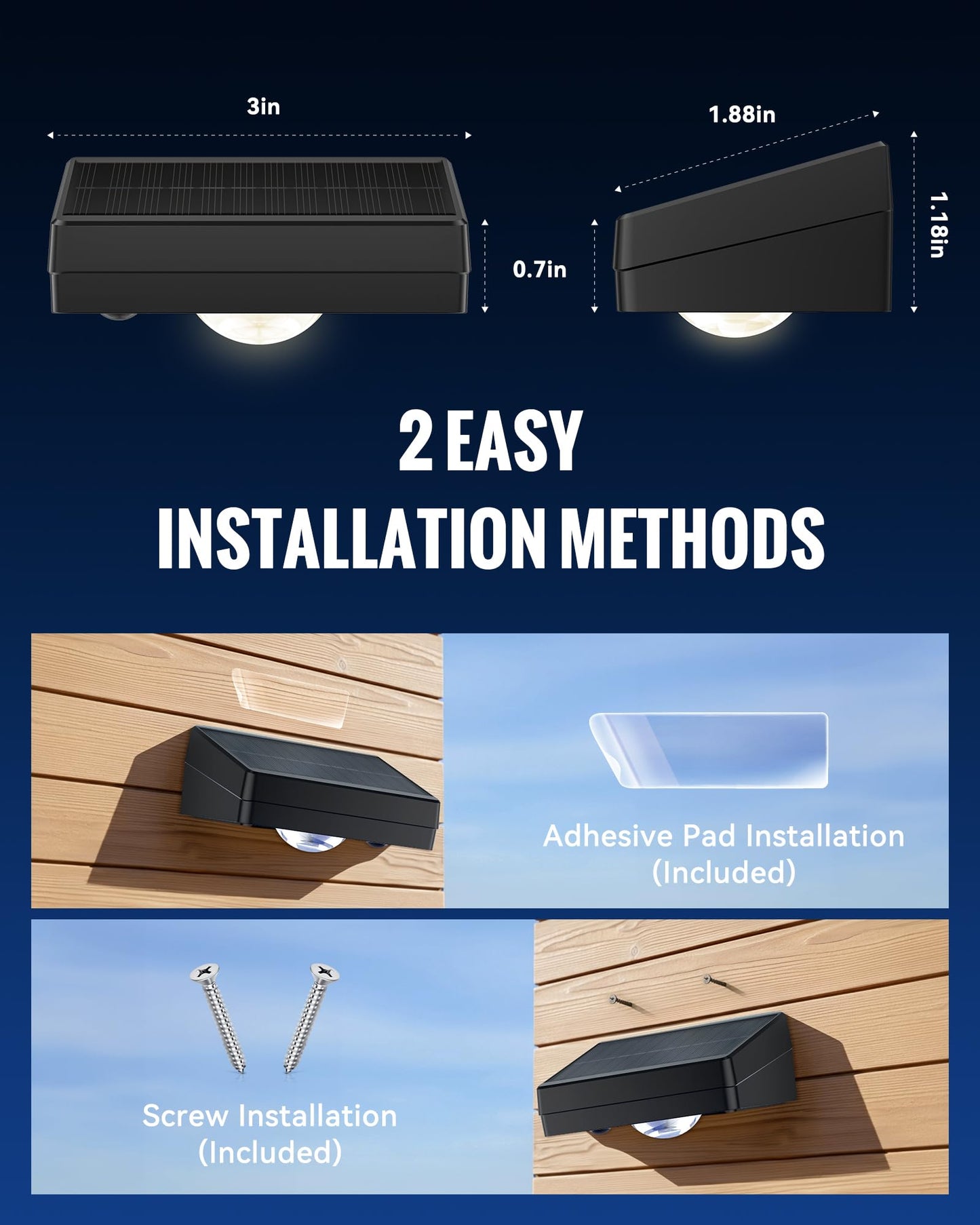 FabStyl Solar Fence Lights Outdoor, 3000/4500/6000K 3 Mode, Fence Lights Solar Powered for Outside Backyard, Railing, Step, Patio, Fence Post, Home Improvement Garden Decor，8 Pack