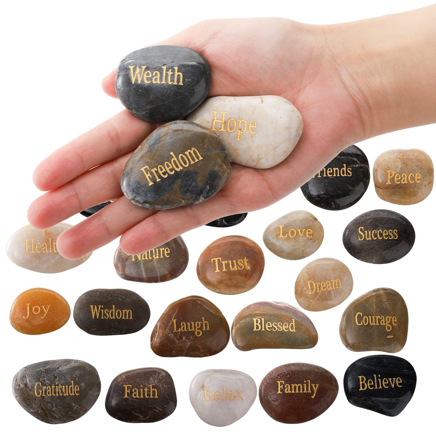 Jucoan 25 Pack Engraved Inspirational Stones with Different Words, 1-2 Inch Encouragement Rocks, Prayer Faith Stones Zen Stone Motivational Gifts for Easter Wedding Bridal Shower