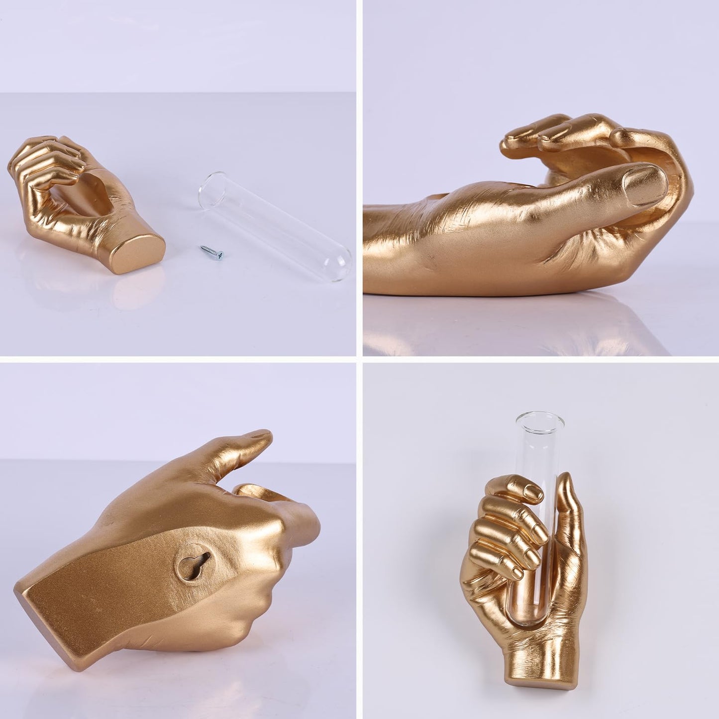 Gold Hand-Shaped Wall-Mounted Vase, Modern Creative Art Vase, Unique Wall Decoration, Fashionable Home Decor, Suitable for Living Rooms, Bathrooms, Patios, Foyers, and Office Decor.