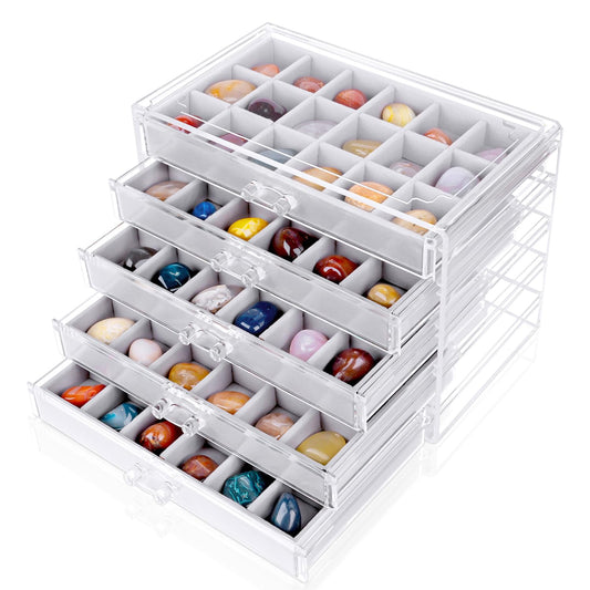 Rock Display Case,Rock Collection Box,90 Grid Rock Collection Display Case, Rocks Collections Storage,Acrylic Clear Displays Cases Organizer for Gemstone Fossil Crystal Stone Collectibles