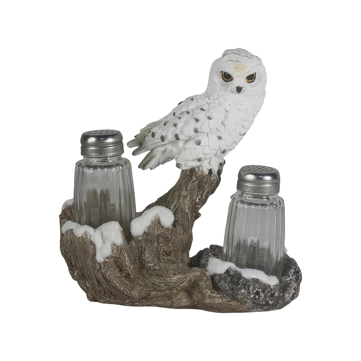 ICE ARMOR 6.75" W Snow Owl Salt & Pepper Shaker Holder Statue Sculpture Ornament Decoration Home/Room Decor Ideas for Housewarming, Holidays and Birthdays Great Collectible Addition